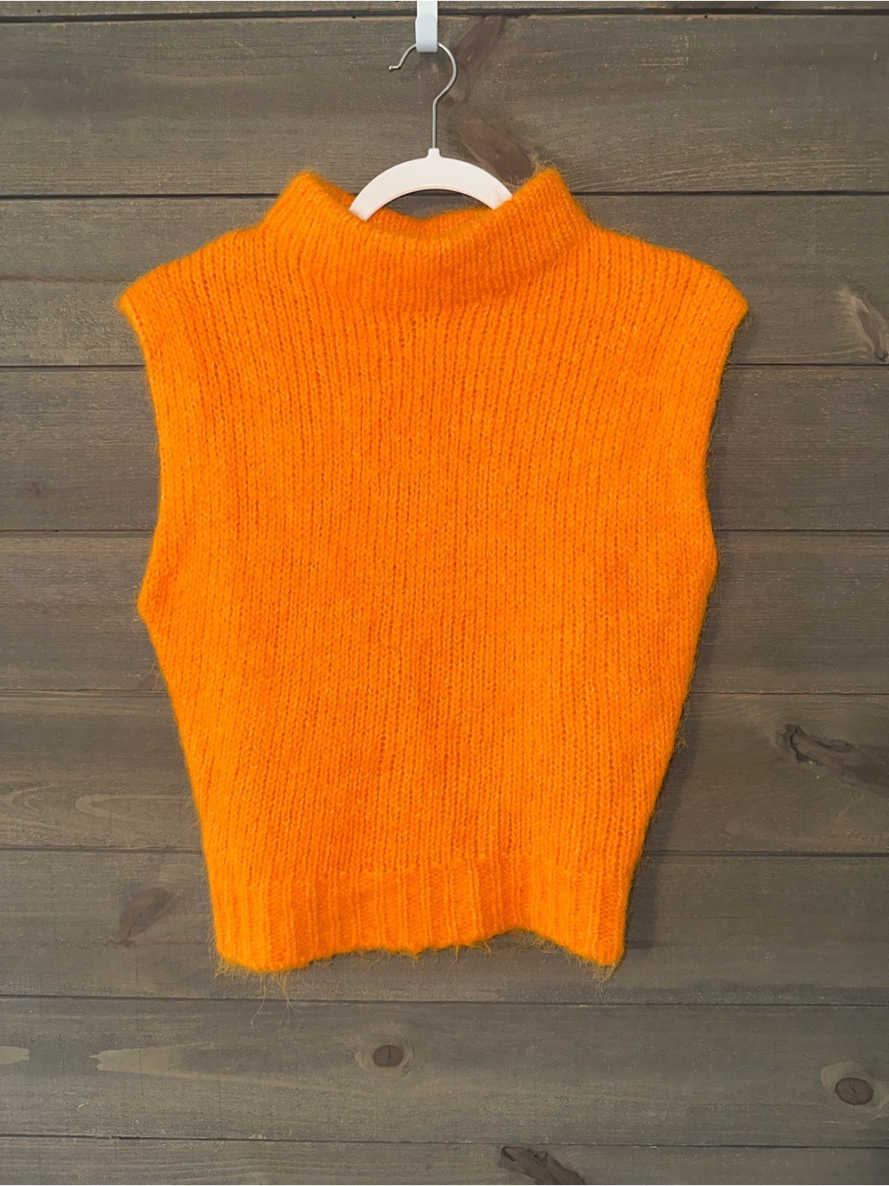 ZARA ALPACA Bright Orange Sleeveless Mock Neck Sweater Vest
